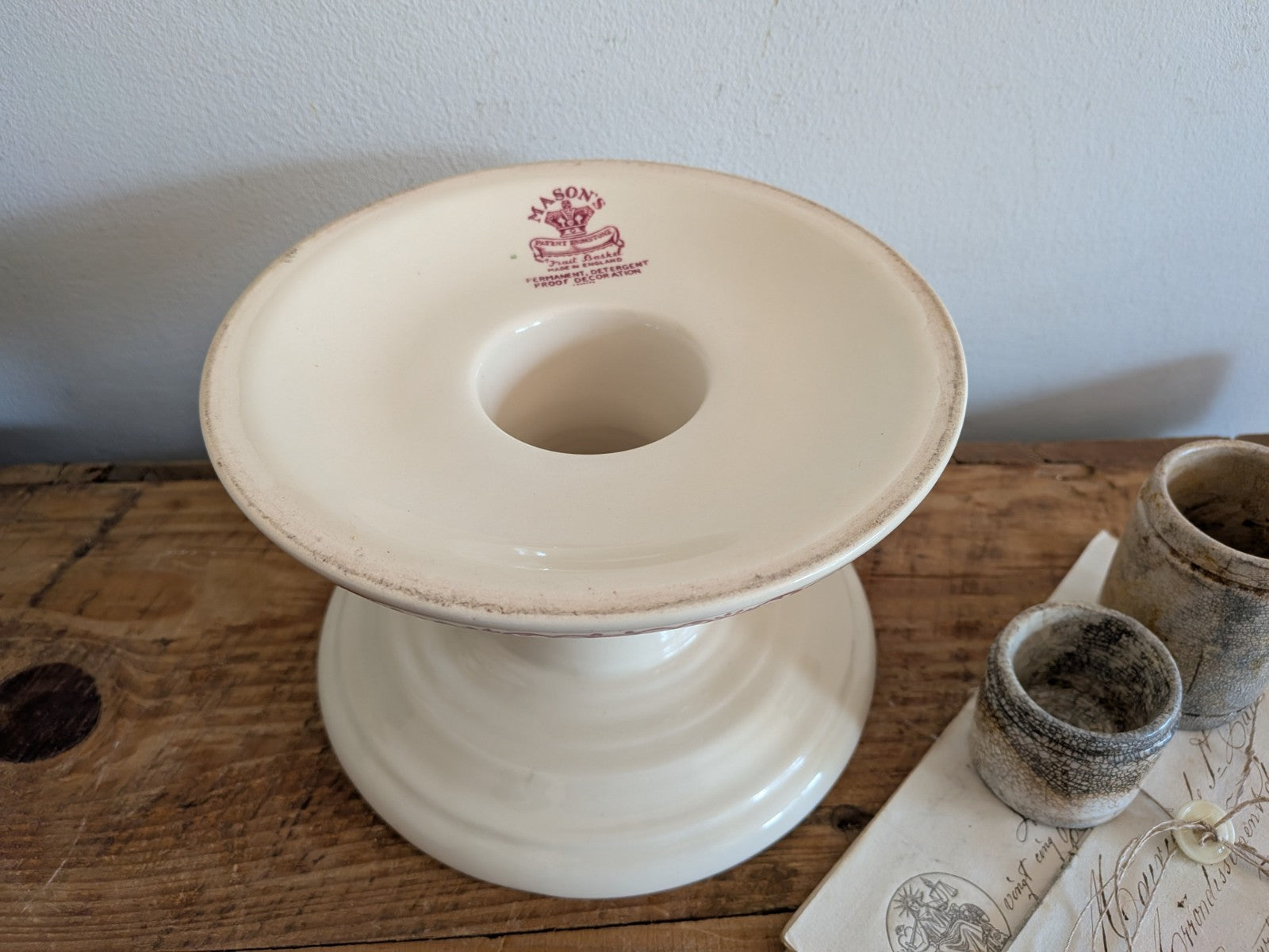 Vintage Mason's Ironstone China Ham Stand 1950s Red Fruit Basket Design Floral