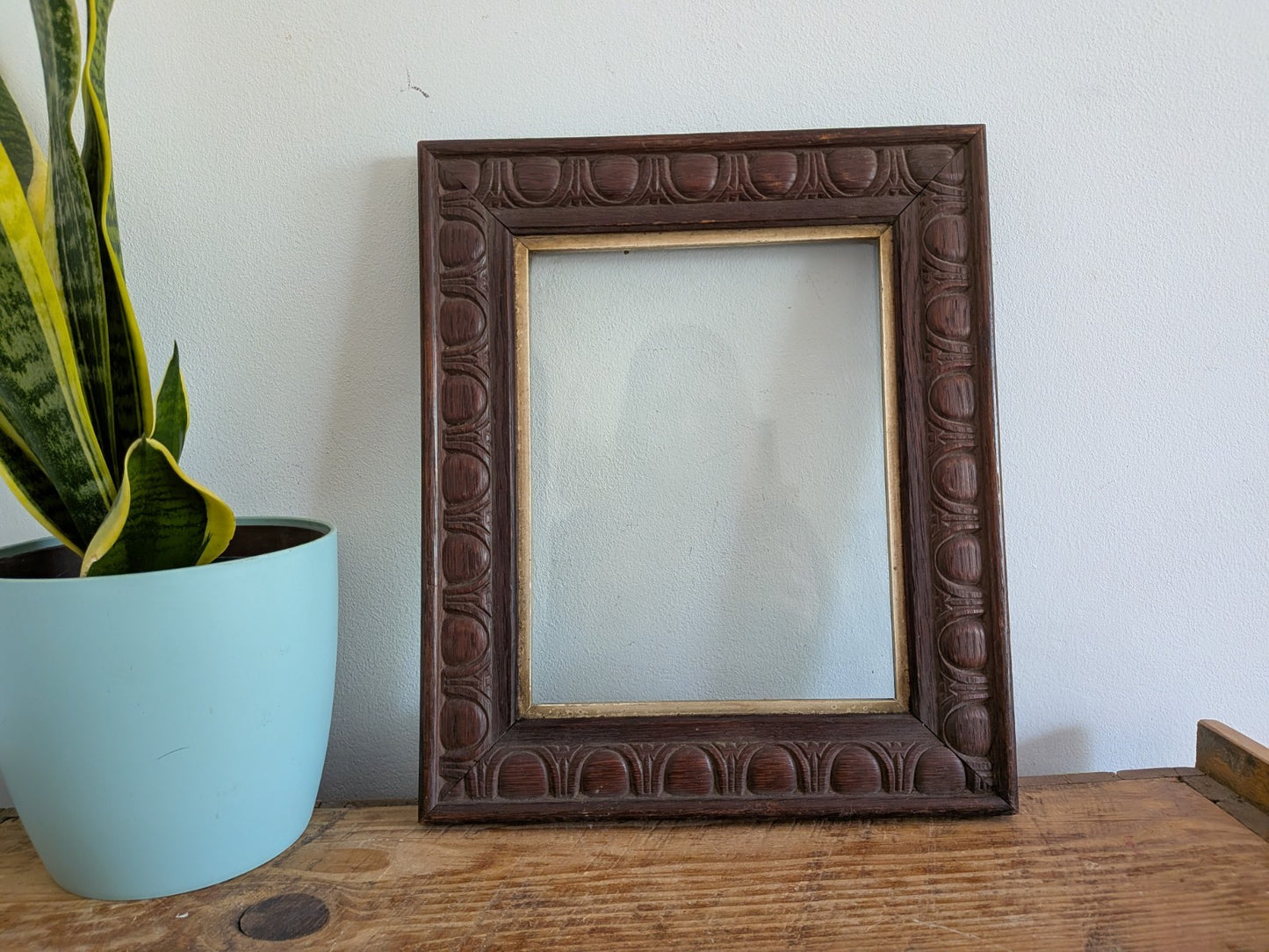 1920s Antique Oak Picture Frame Art Deco With Original Glazing Photo Art Carved