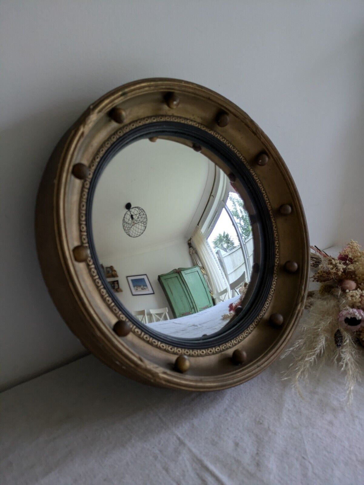 Antique Early / Mid 20th Century Butlers Porthole Convex Mirror Regency Style