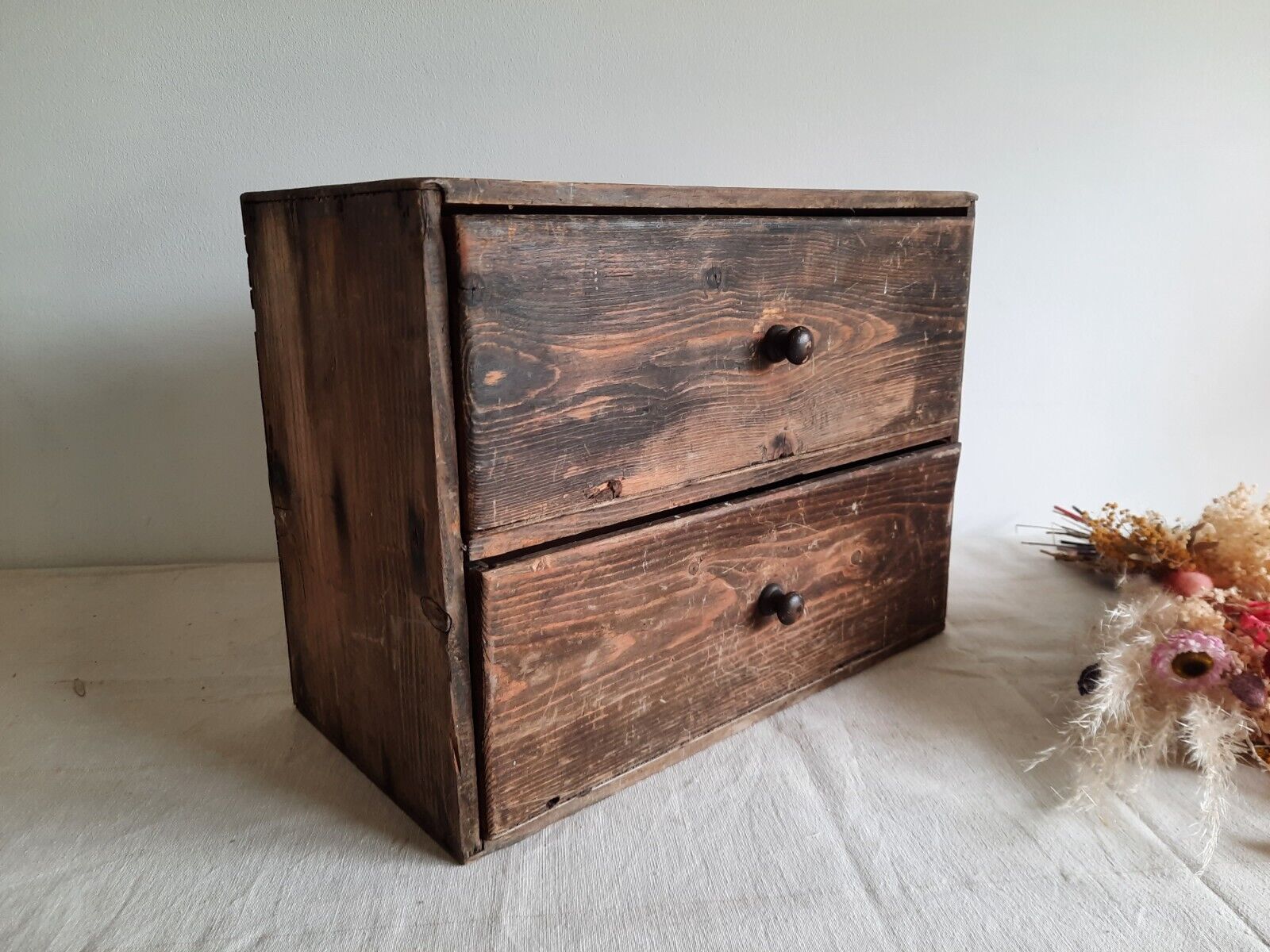 Antique engineering 2 drawer Wood Drawers garage Apothecary file Desk Chemist 