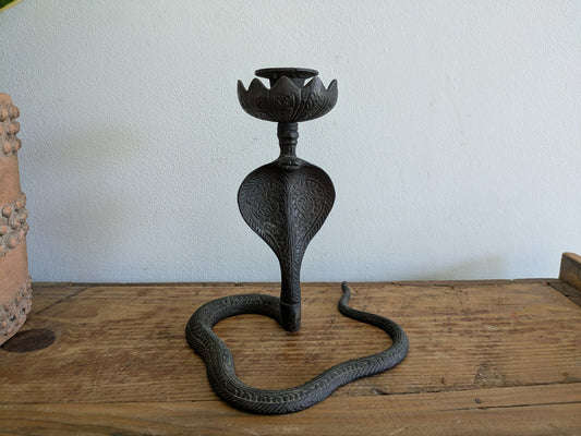 Cobra Snake Candle Holder Incense Burner Handmade Brass Serpent Sculpture Figure