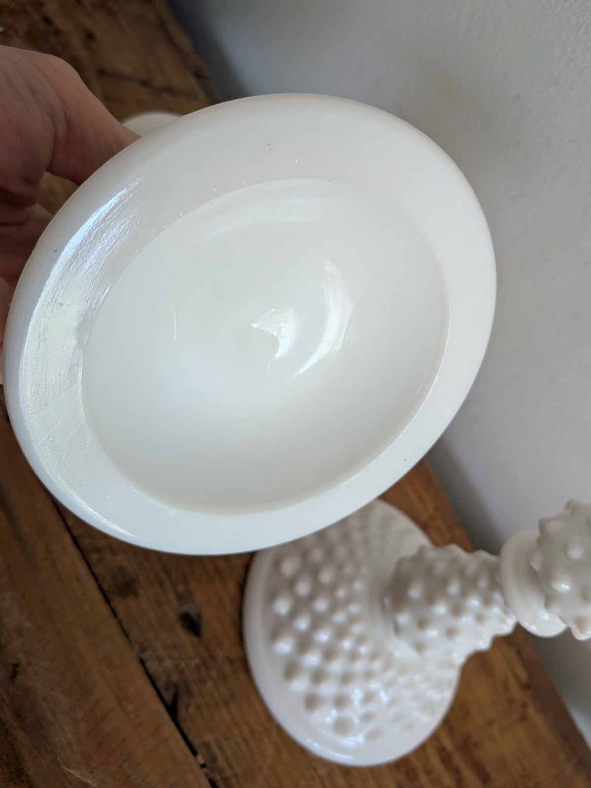 Vintage Fenton White Hobnail Milk Glass Pair Candlestick Holders 14.5cm H Vgc 