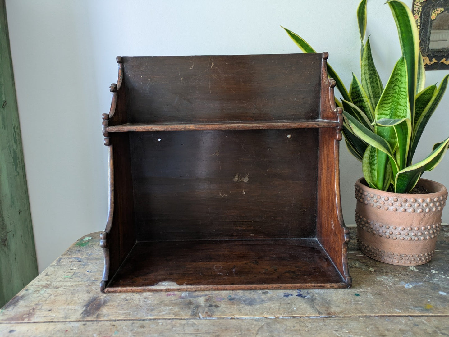 Antique English Oak Gothic Ecclesiastic Georgian Wall Shelf Shelves Waterfall