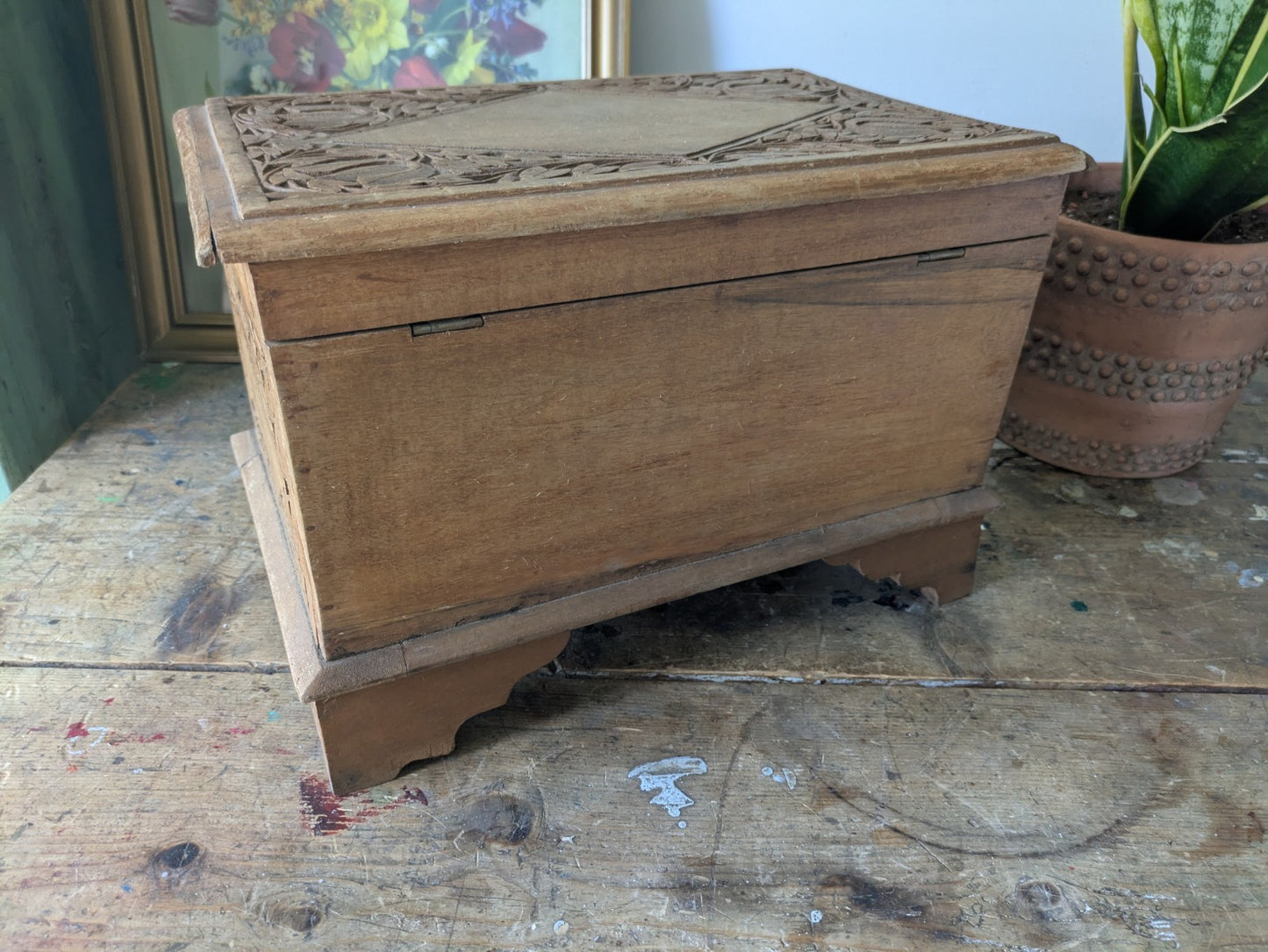 Vintage Hand Carved Indian Wooden Storage Cabinet Chest Trunk Mango Wood Box Sml