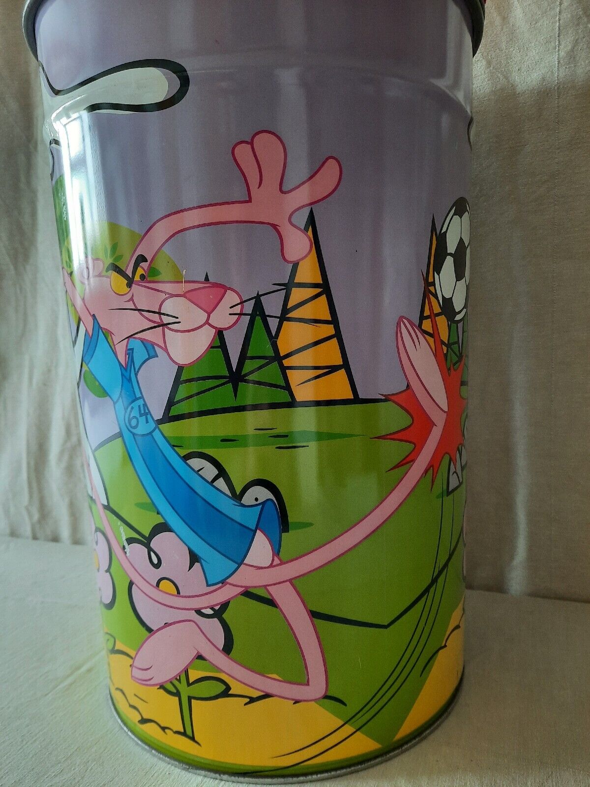 rare vintage Pink Panther Mivat Italy metal storage bin with lid 70’s Barrel toy