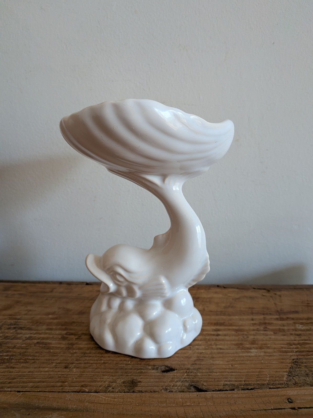 Pedestal Fish And Shell Ceramic Soap Dish Vintage 1950's-60's Dolphin Koi Clam 