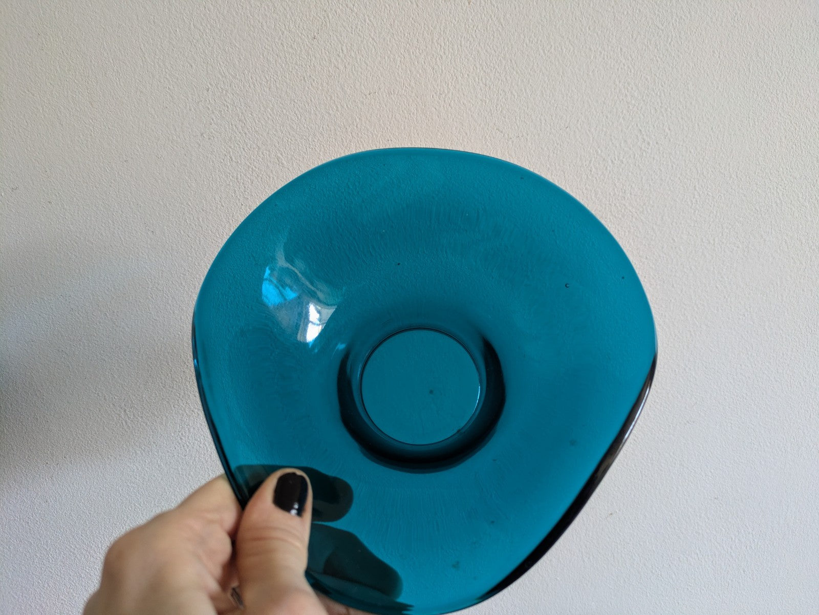 Vintage SOWERBYS TYNESYDE GLASSWARE Turquoise/Petrol Blue Bowl British Glassware