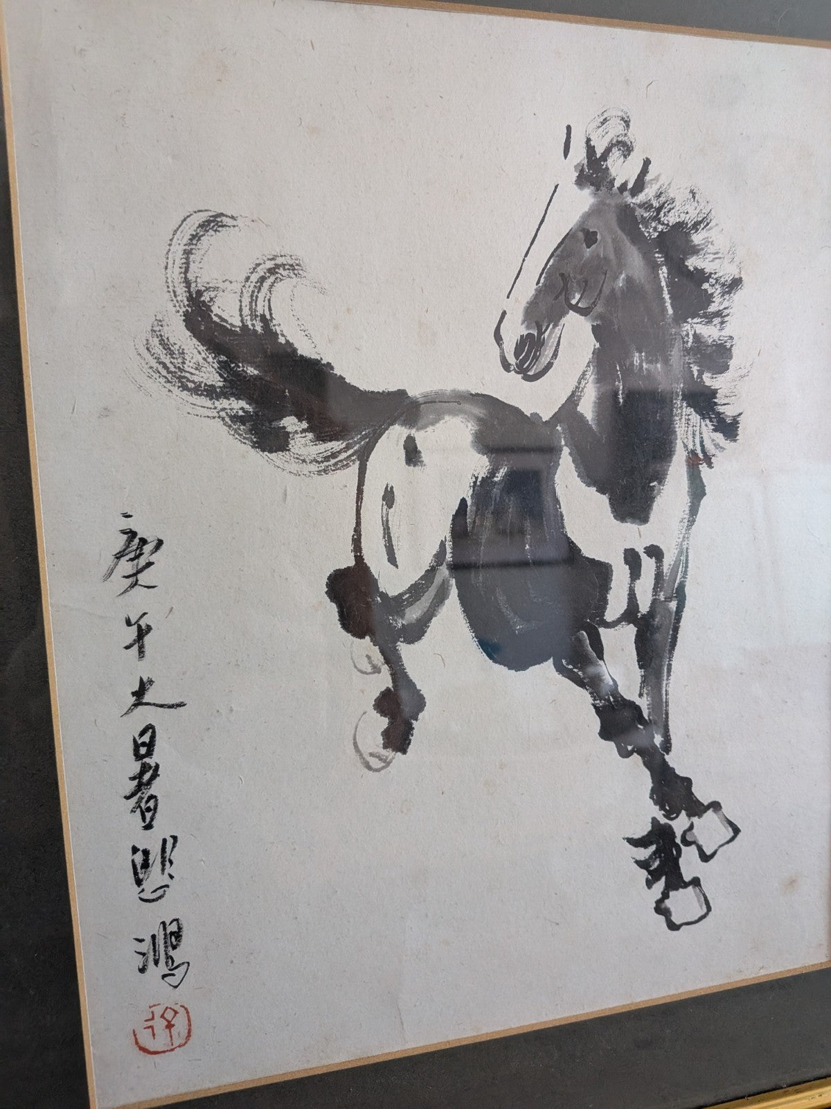 XU BEIHONG 徐悲鴻 Painting 'Horse' Collectible Chinese Art Asian Ink Frame Vintage!