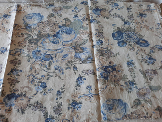 Vintage Laura Ashley Fabric Country Blue Roses Linen x4 Pieces Panels Job Lot