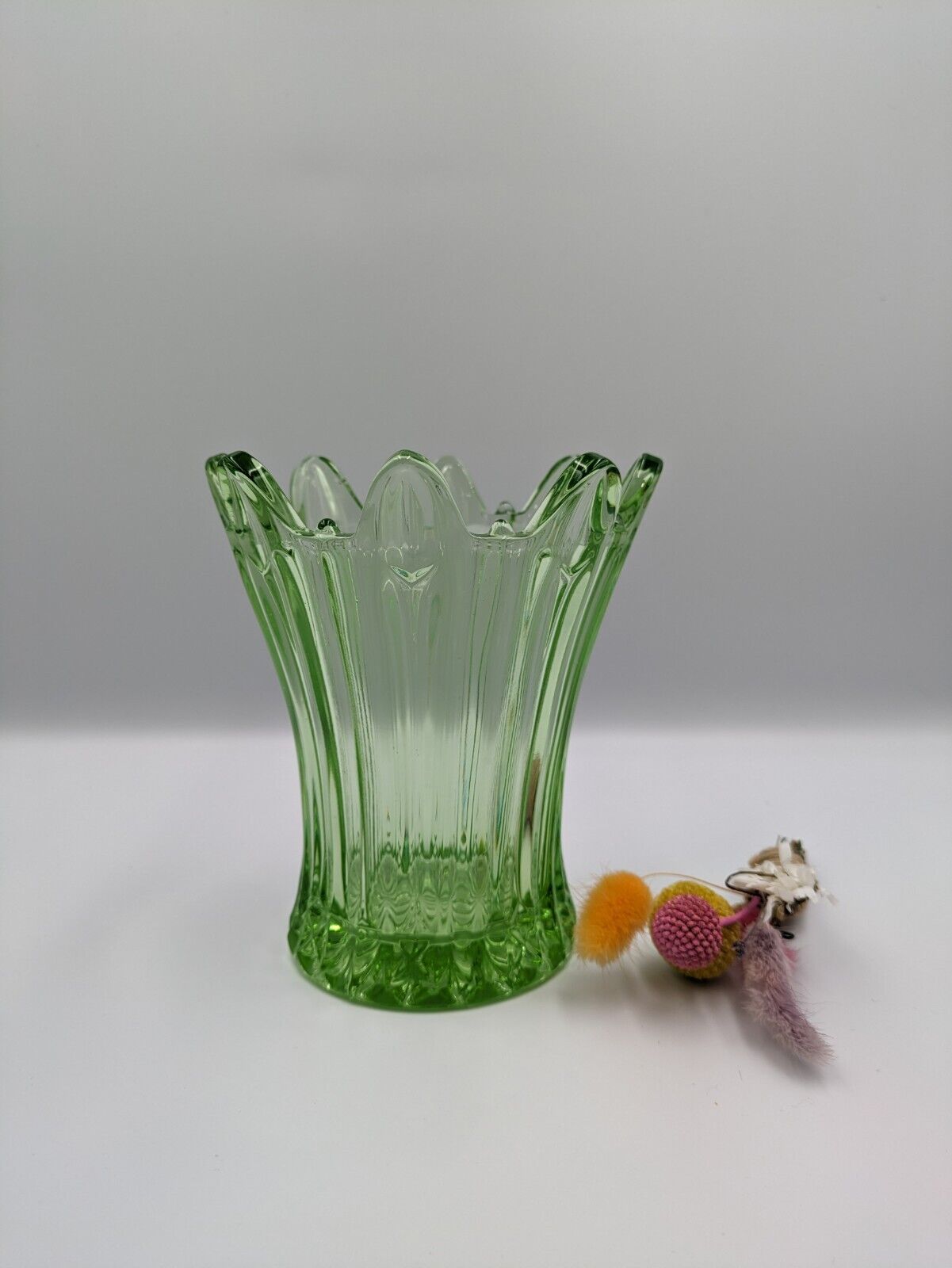 Large Art Deco Sowerby Green Glass Splash Vase 1930s Mint Condition Flowers Prop