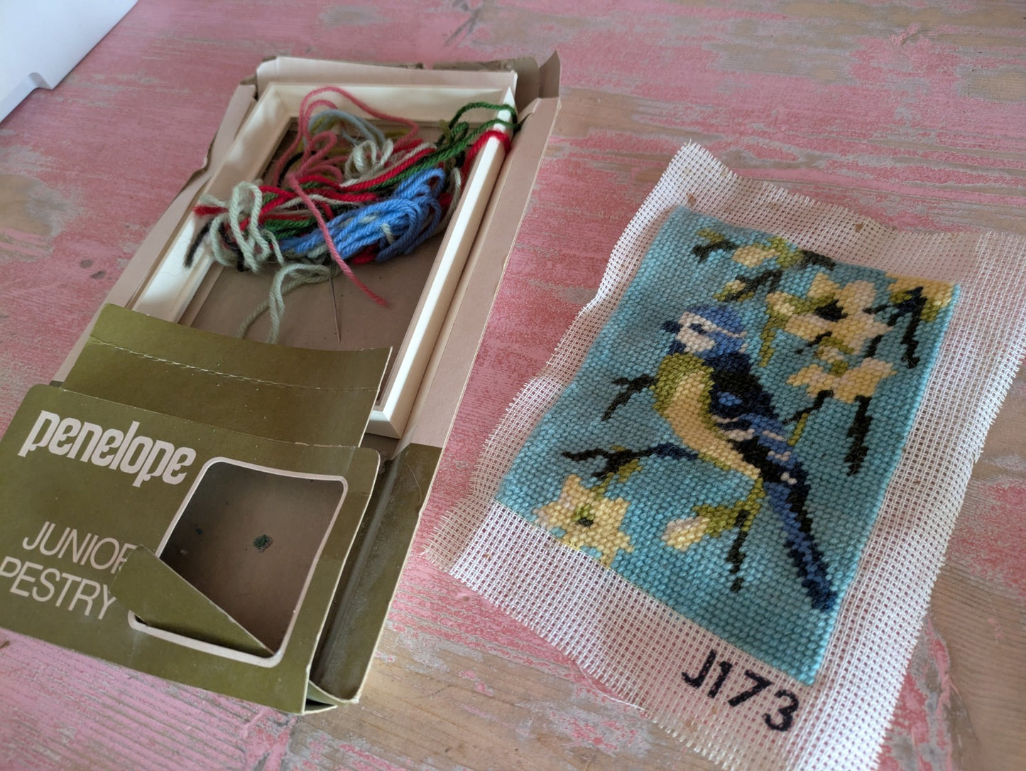 Penelope Blue Tit Bird on Branch Needlework Tapestry Kit Complete Panel Stitched