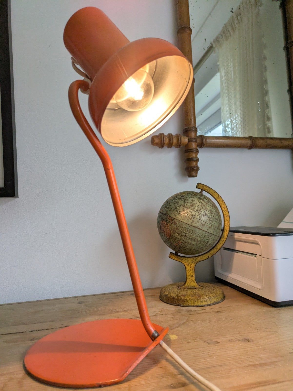 Vtg Midcentury German Leuchten Retro Desk Reading Lamp Light Orange Metal 60/70s