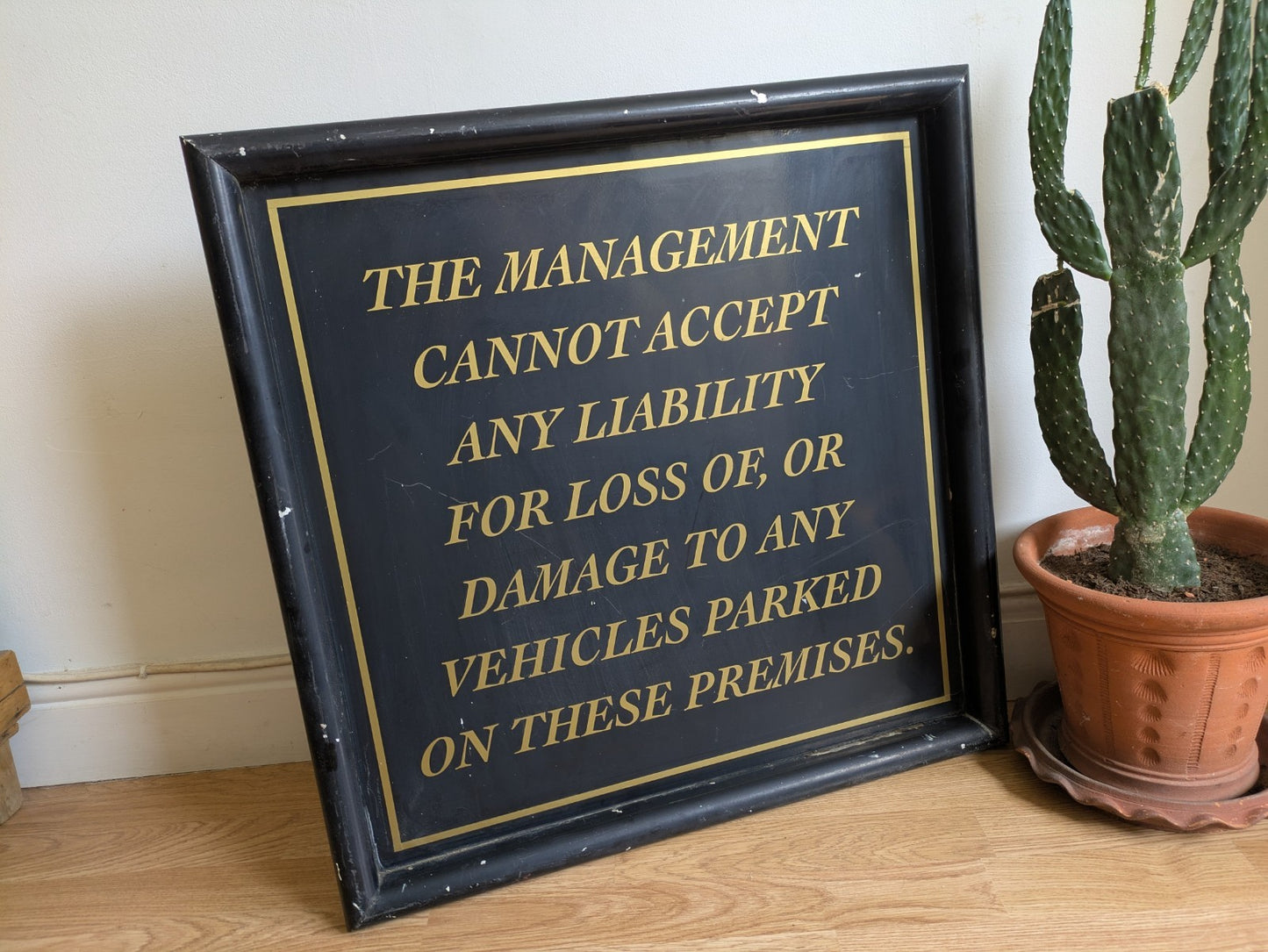 Vintage Large Metal Pub Sign No Liability Valuables Dining Car Park Black Square