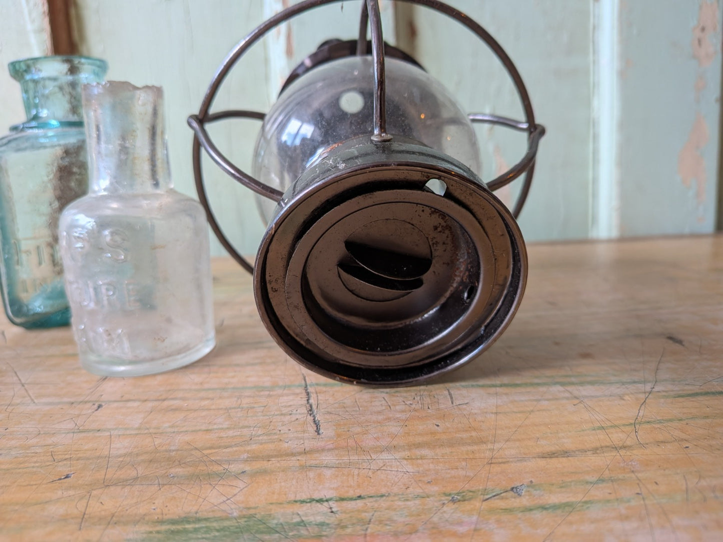 Vtg Style Ships Onion Globe Oil Lamp Frame Cage And Glass Globe Mini Small Light