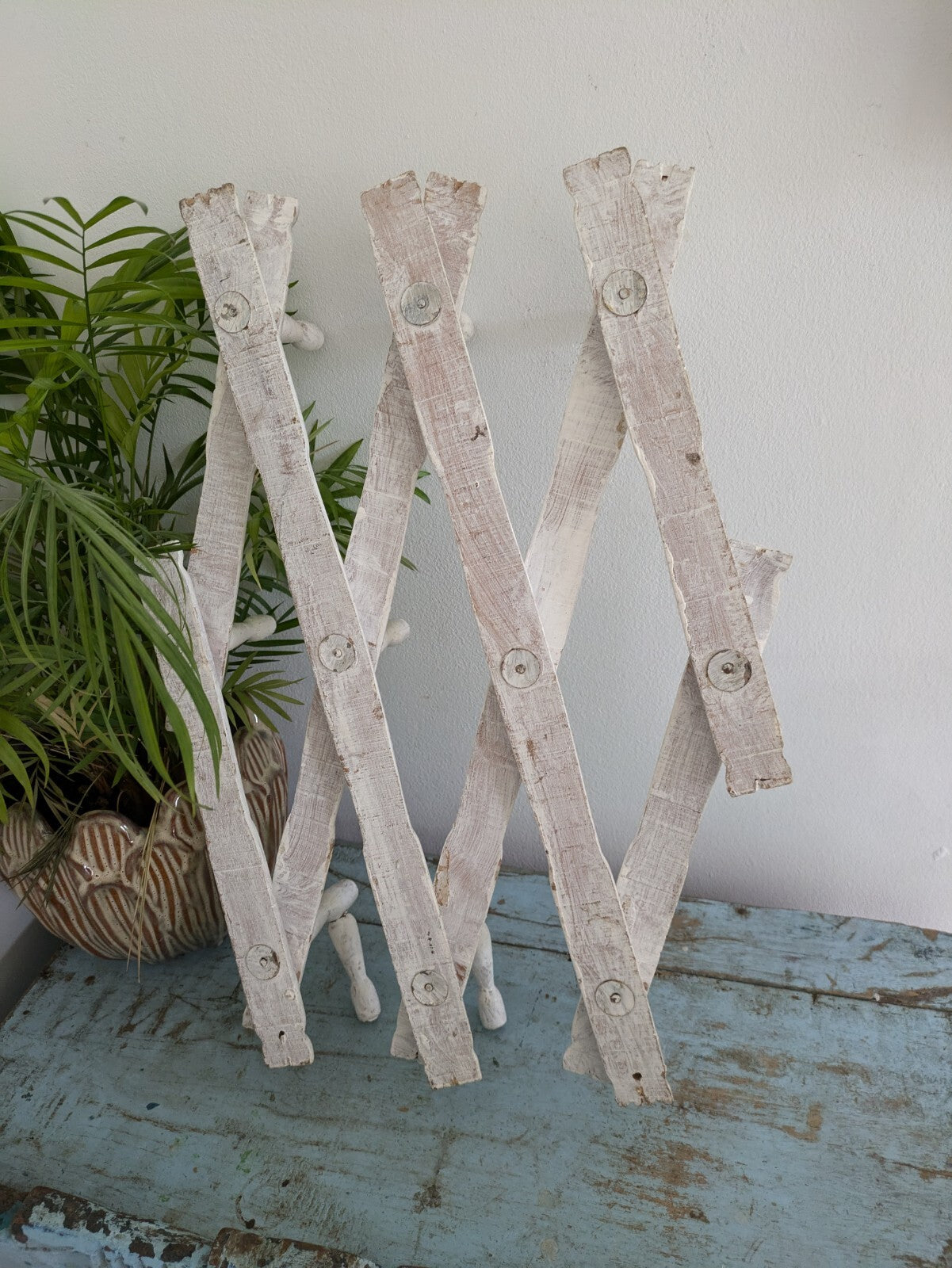 Vintage Wooden Folding Wall Hooks coat Rack Faux bamboo boho French Antique old!