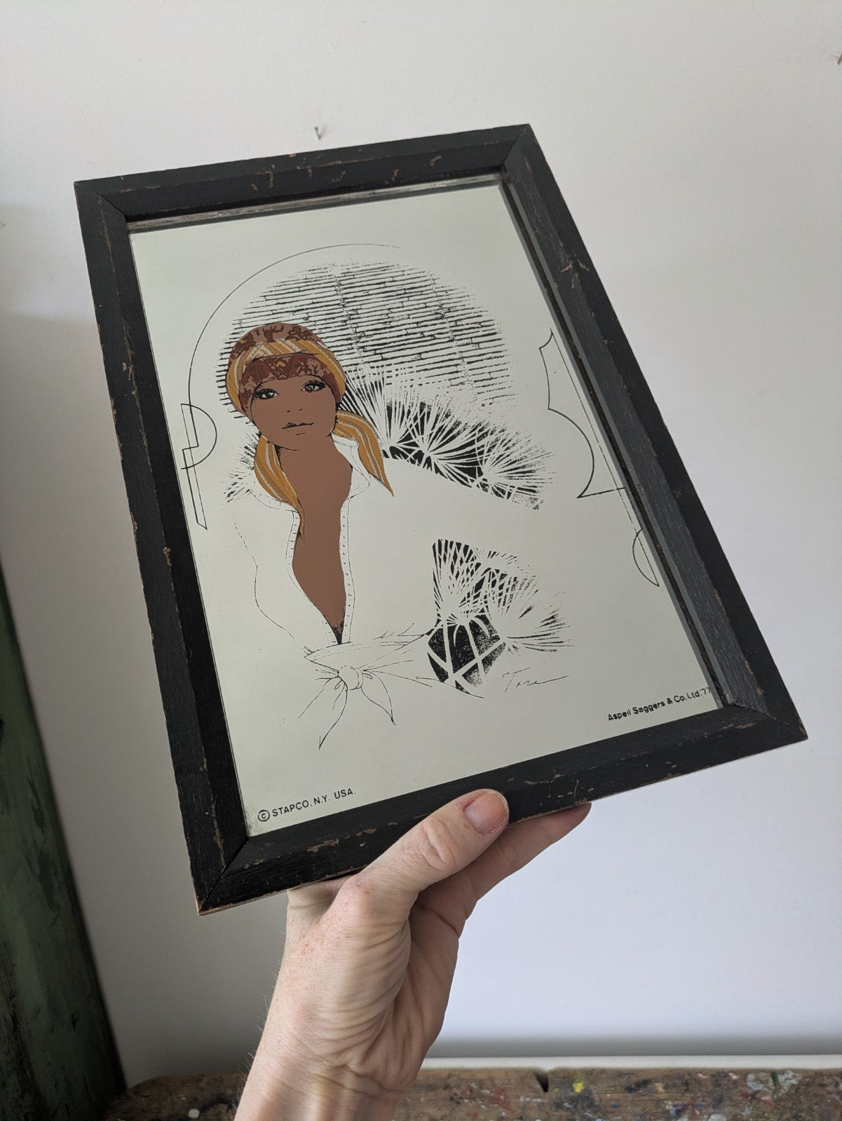 Aspell Saggers & Co 77 Advertising Mirror Sapco - Framed Retro Model Woman VTG 