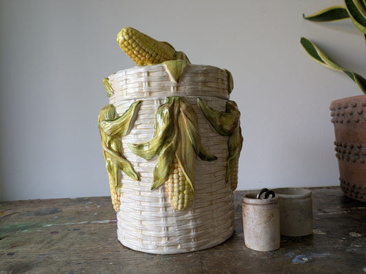 Battistello Flavio Vintage MCM Retro Crock Canister Italy Sweetcorn Pot Storage