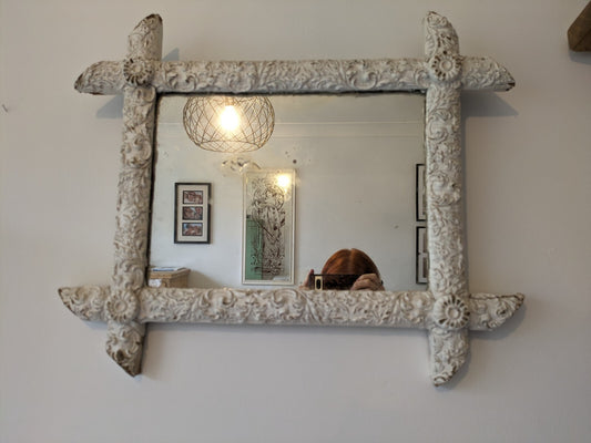 Late 19th century French Detailed distressed mirror Chippy Antique Rare Mercury