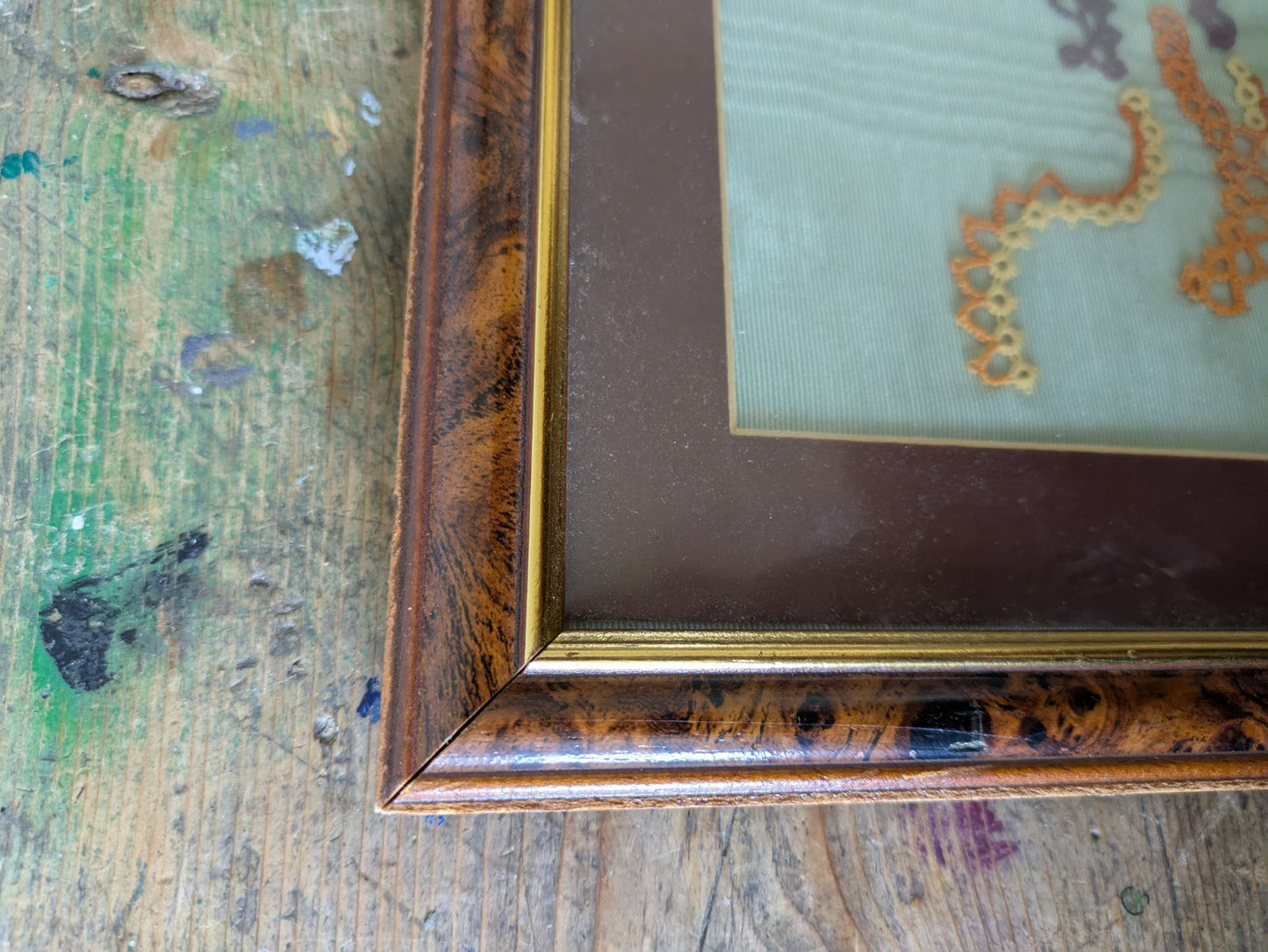 Vintage Welsh Fire Breathing Dragon Tatted Lace Framed Picture Handmade Wales 