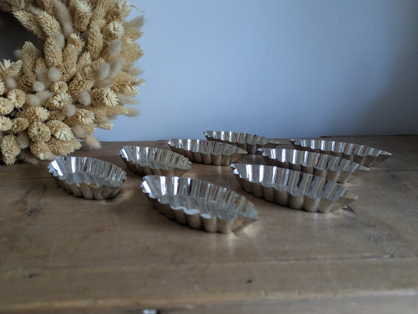 8 Metal Small Mini Fluted Tart Boat Barquette Chocolate Baking Molds OBLONG VTG 