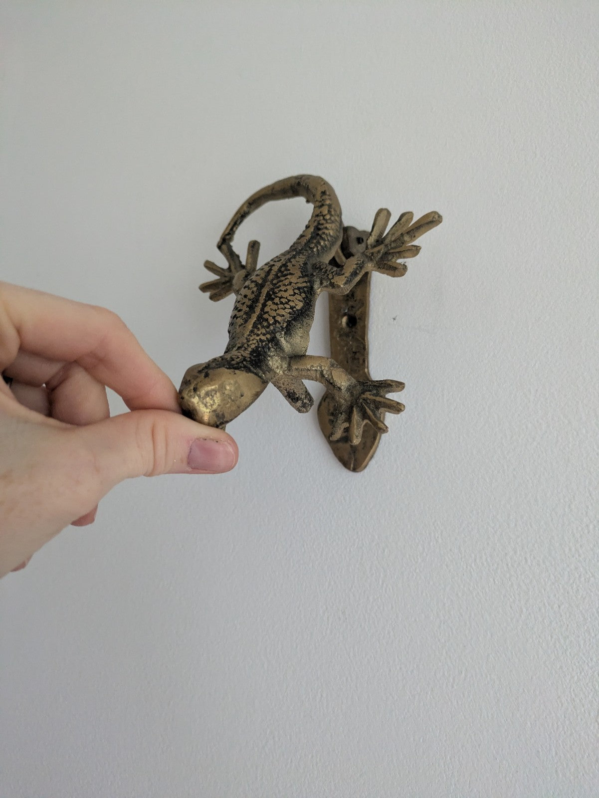 Front Door Knocker Lizard Antique Brass Animal Heavy Chunky Large Vintage Prop