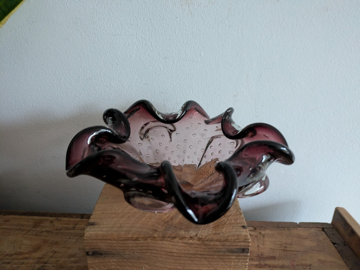 Vtg Murano Art Glass Amethyst Purple Bullicante Controlled Bubble Ashtray Bowl