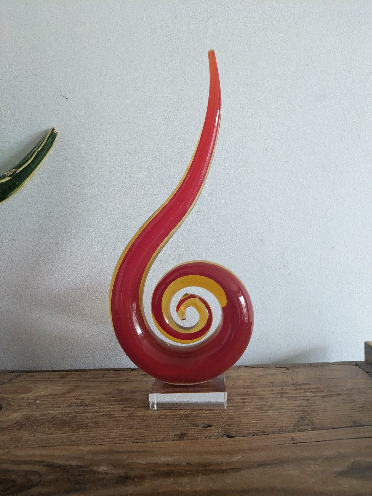 Hand Blown Murano Style Glassware Art Glass Fused Sculpture Swirl Twist Orange