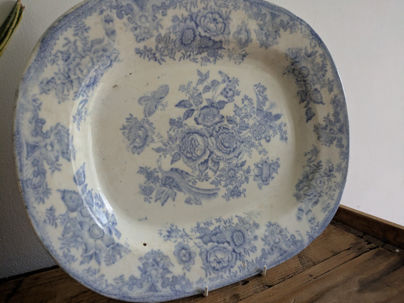 Asiatic Blue & White Vintage Victorian Antique Pheasant Serve Meat Plate Platter