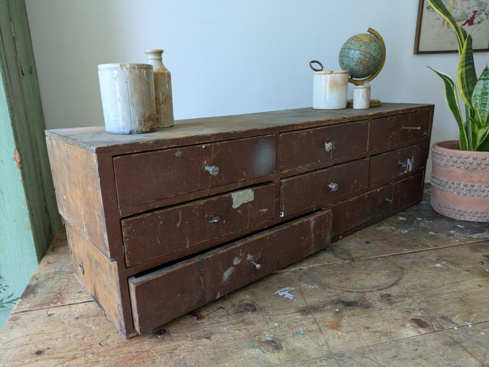 Antique Engineers Bank Of Drawers Apothecary Cabinet Chest Of Drawers Garage Vtg