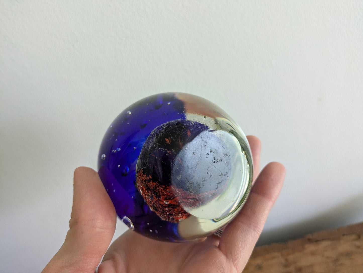 Dynasty Gallery Art Glass Paperweight Clear Blue Multi-Color Egg Shaped 9cm Tall