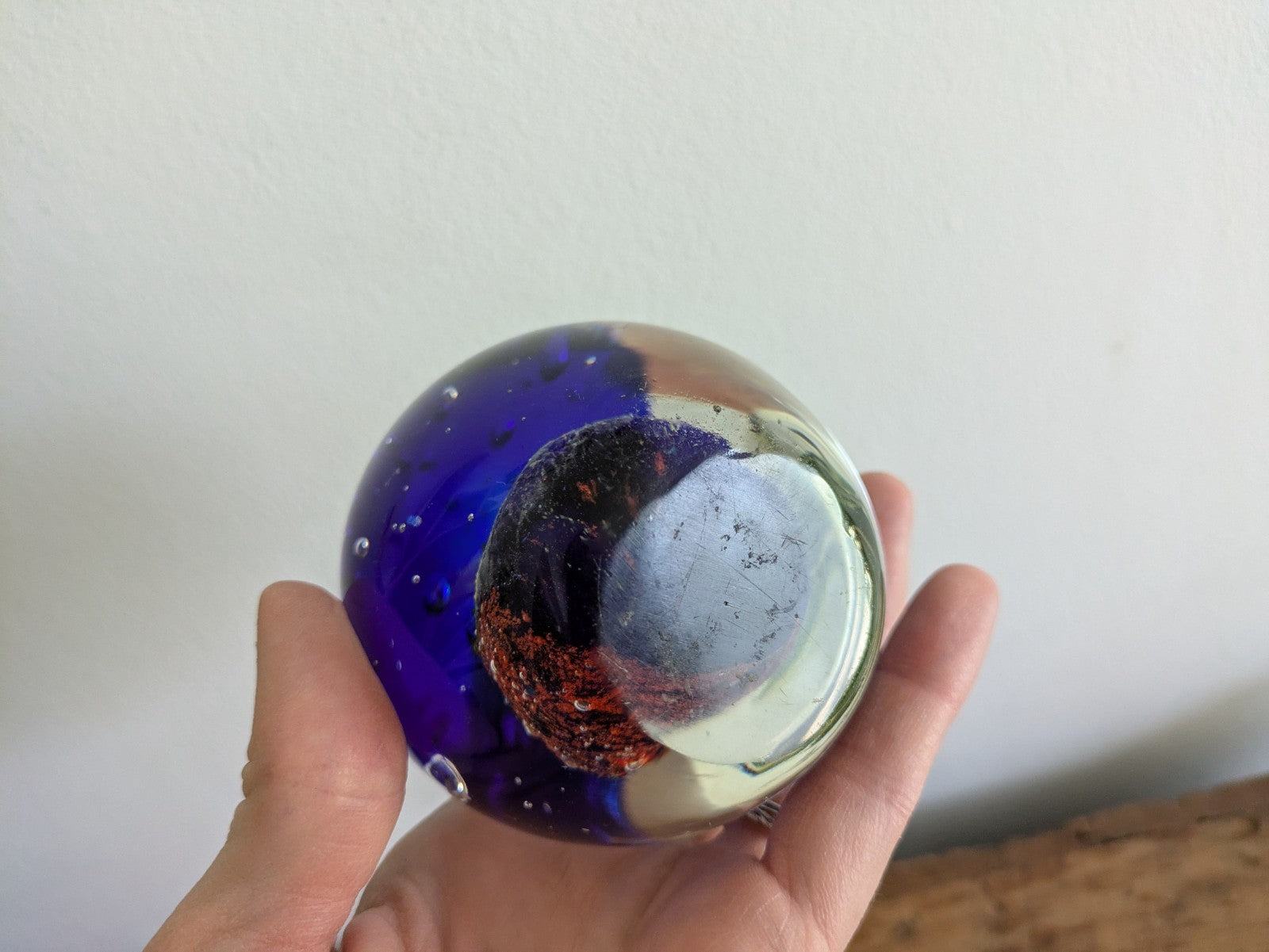 Dynasty Gallery Art Glass Paperweight Clear Blue Multi-Color Egg Shaped 9cm Tall