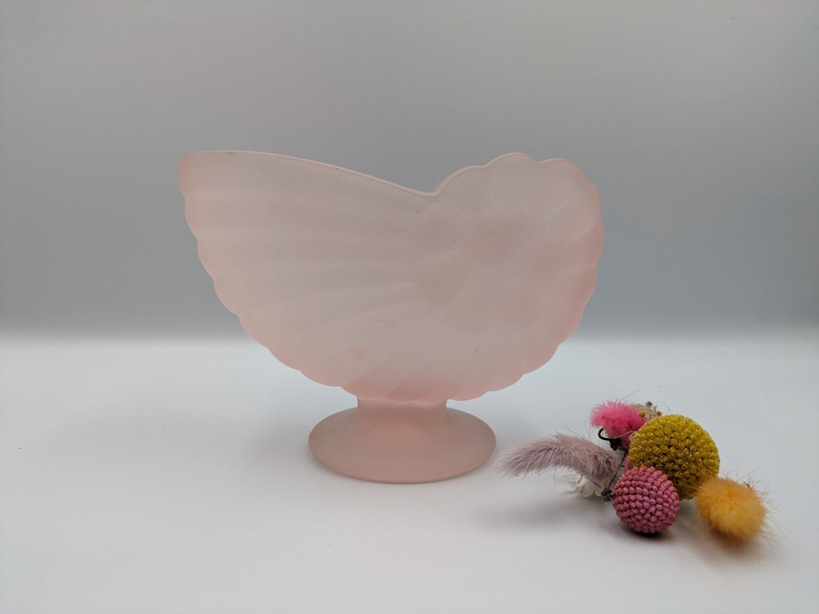 Art Deco Frosted Pink Glass Vase by Sowerby Silk Nautilus Shell Nautical Snail