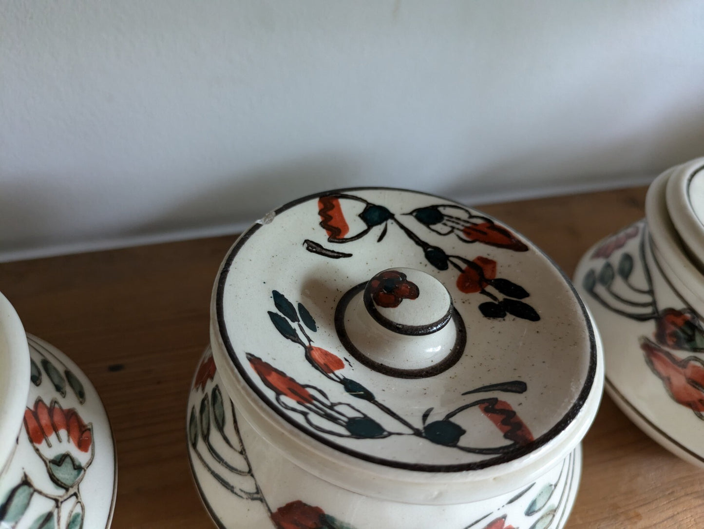 8 x Vintage Boho Ceramic spice Jars with  Lids Patterned Pots Candle Holders Vgc