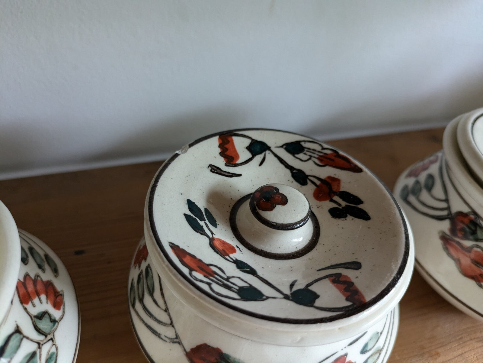 8 x Vintage Boho Ceramic spice Jars with  Lids Patterned Pots Candle Holders Vgc