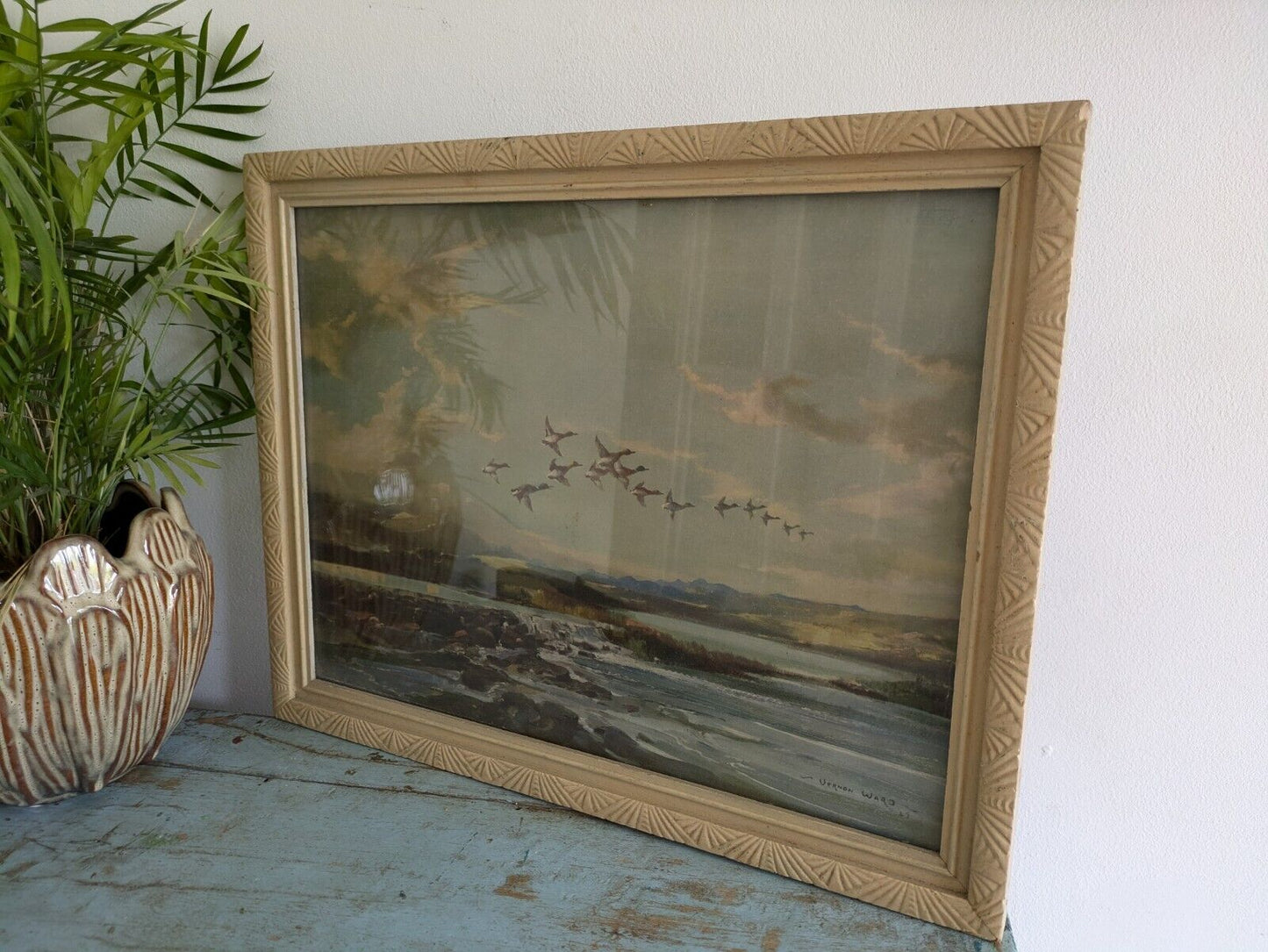 Vintage Vernon Ward Print Framed Art Painting Stream From The Hills Flying Ducks