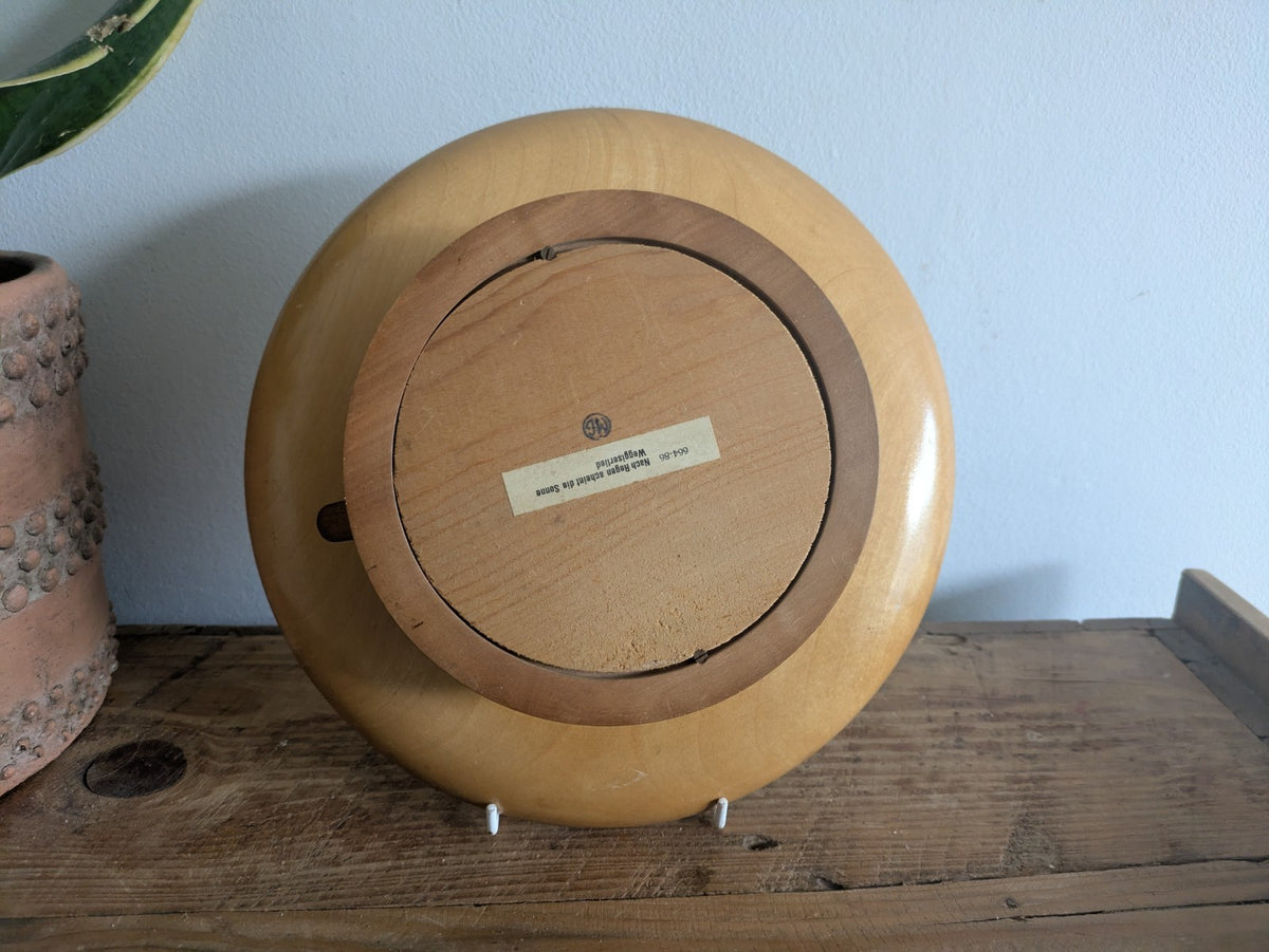 Vintage Hand Carved Wood Rotating Pedestal Plate Alipine Flowers Music Song Vgc