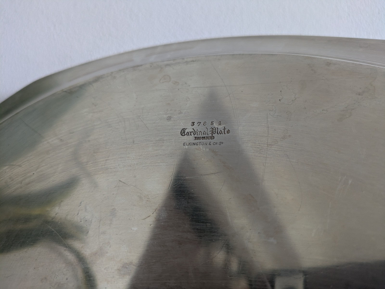 Elkington & Co Antq Silver Cardinal Plated Butler Serving Tray Deco Wood Handles