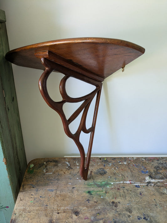 Antique Mahogany Art Nouveau C1890 Hanging Corner Shelf Wood Scroll Victorian 