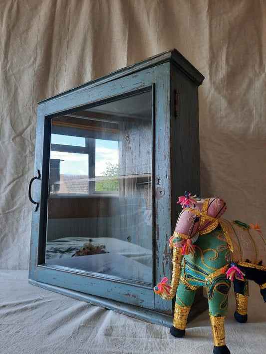 Indonesian Reclaimed Upcycled Wooden Shelving Cupboard Glazed Wall Cabinet Blue