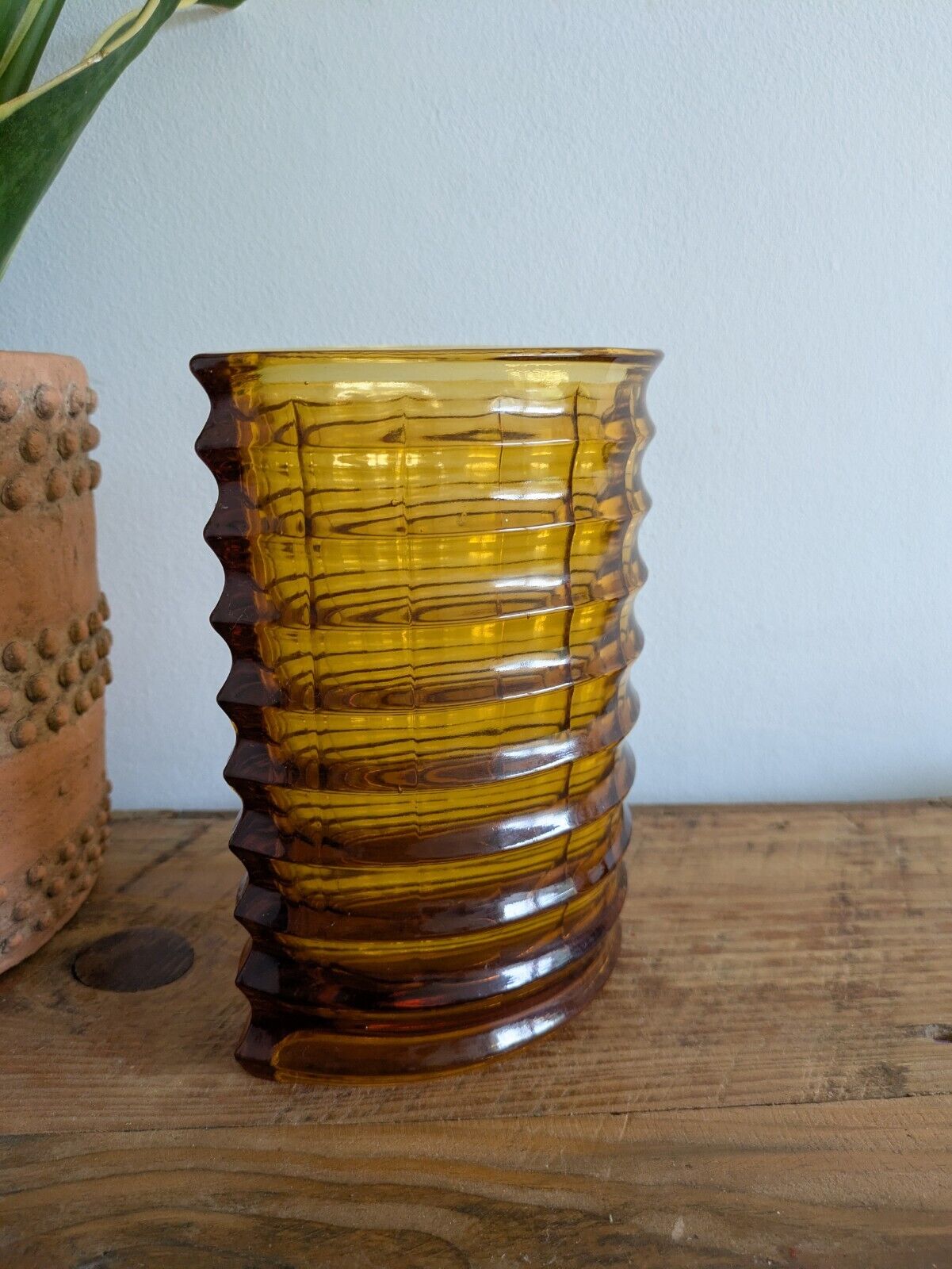 RARE 1975 Zabkowice Glass Works Amber Vase Jan Sylwester Drost New Look Optical 