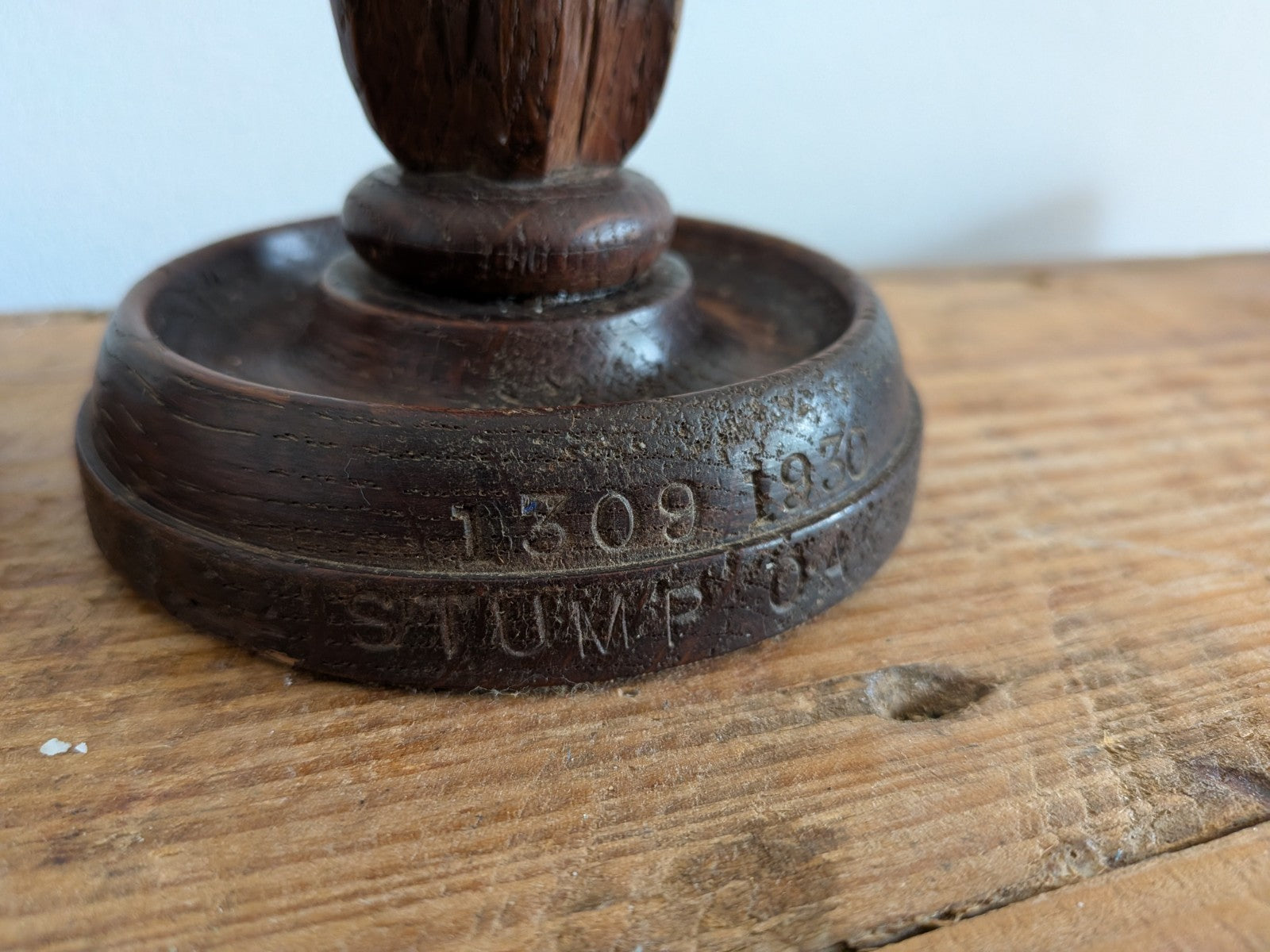Vintage Antique Stump Oak Candlestick Holders Pair Hand Carved Candle 1930s Deco