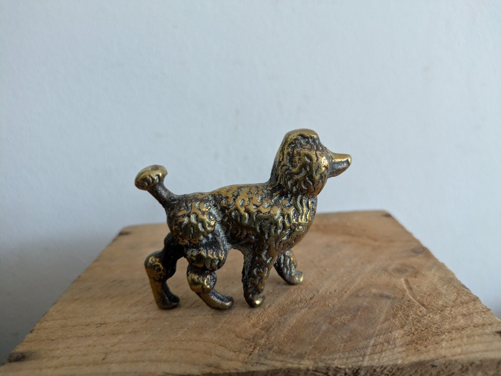 Vintage Small Solid Brass Poodle Ornament Figurine Prop Dog Mid Century Original