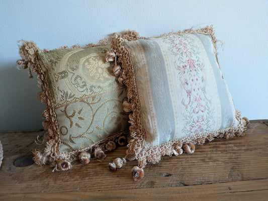 2x Paoletti Small Cushion 21cm Square Traditional Tassels Jacquard Shabby Chic 