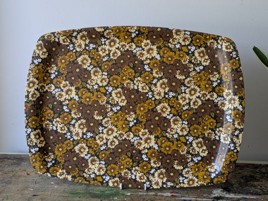 Vintage Retro Brown Floral Thetford Norfolk Drinks D'oeuvres Serving Tray Prop