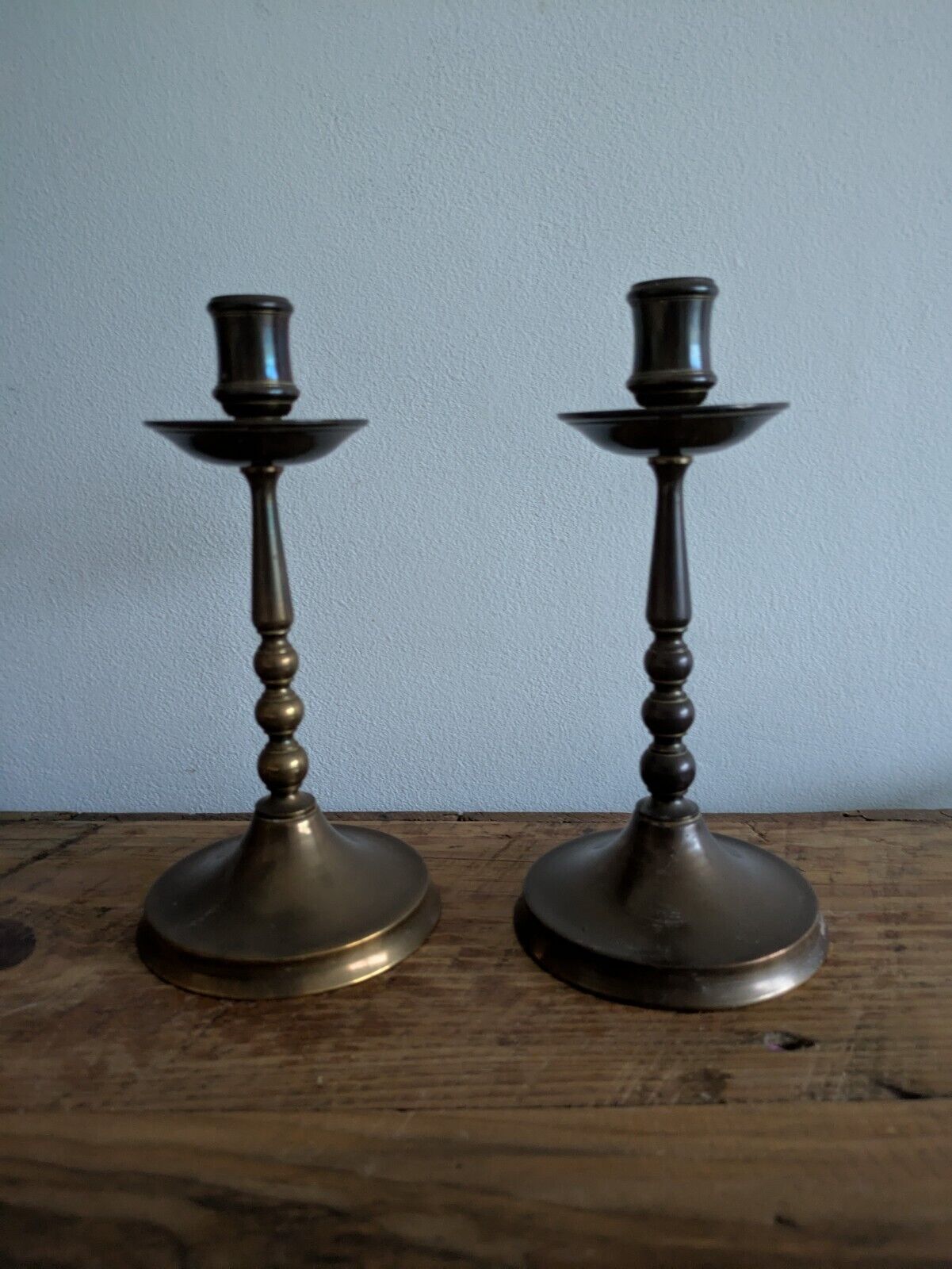 Pair Of Vintage Indian Brass Candle Holders Candle Sticks Set Two Prop Mantle