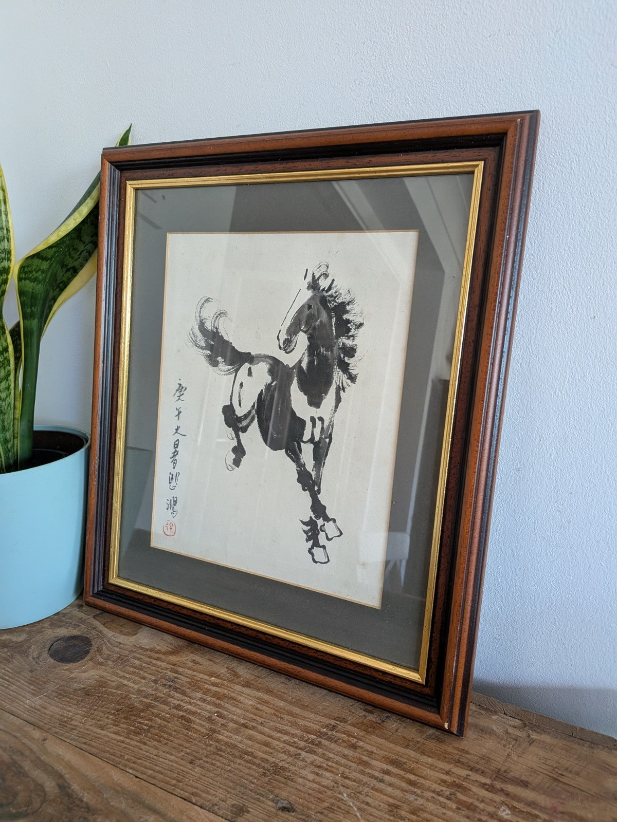 XU BEIHONG 徐悲鴻 Painting 'Horse' Collectible Chinese Art Asian Ink Frame Vintage!