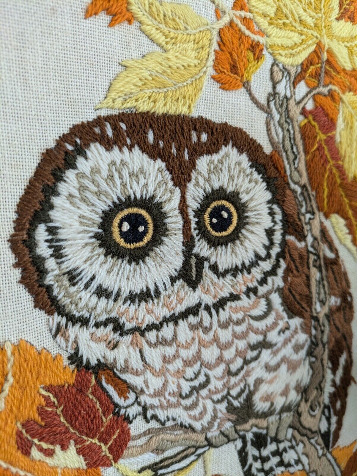 Vintage Retro Creative Dimensions Linda K Powell 1977 Owl Completed Needle Work