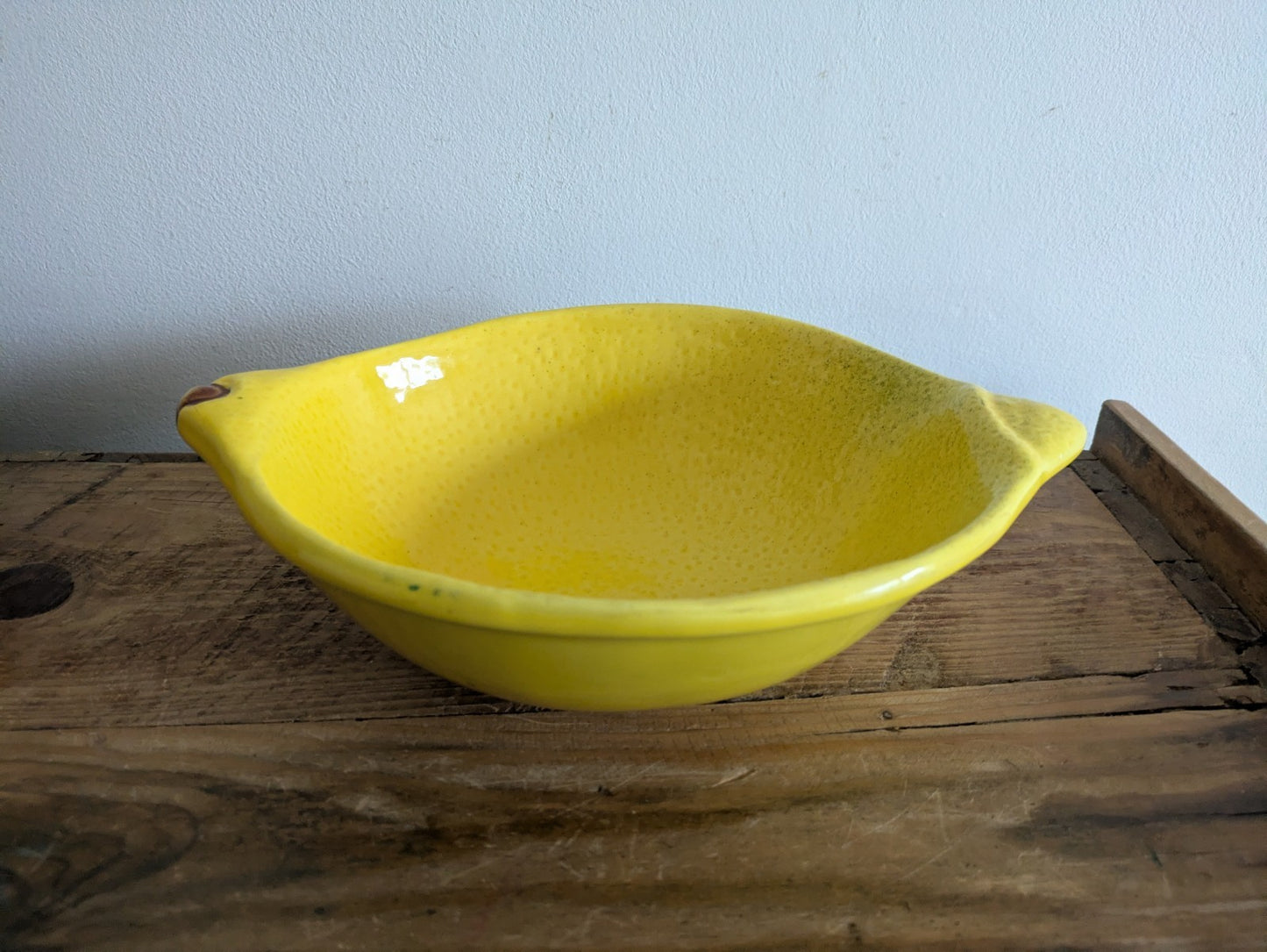 Vintage Portugal Majolica Ceramic Lemon Yellow Bowl Serving Dish Rare Vgc Fruit