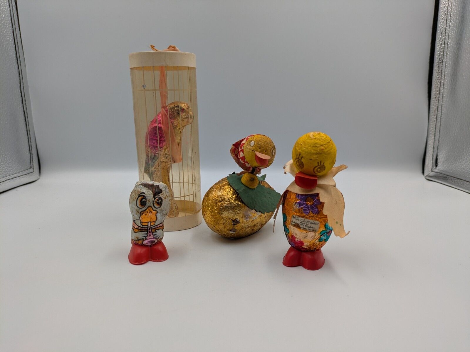 4x Vtg Chocolate Confectionary Shop Display Sarotti Chick Easter Bird Parrot Old