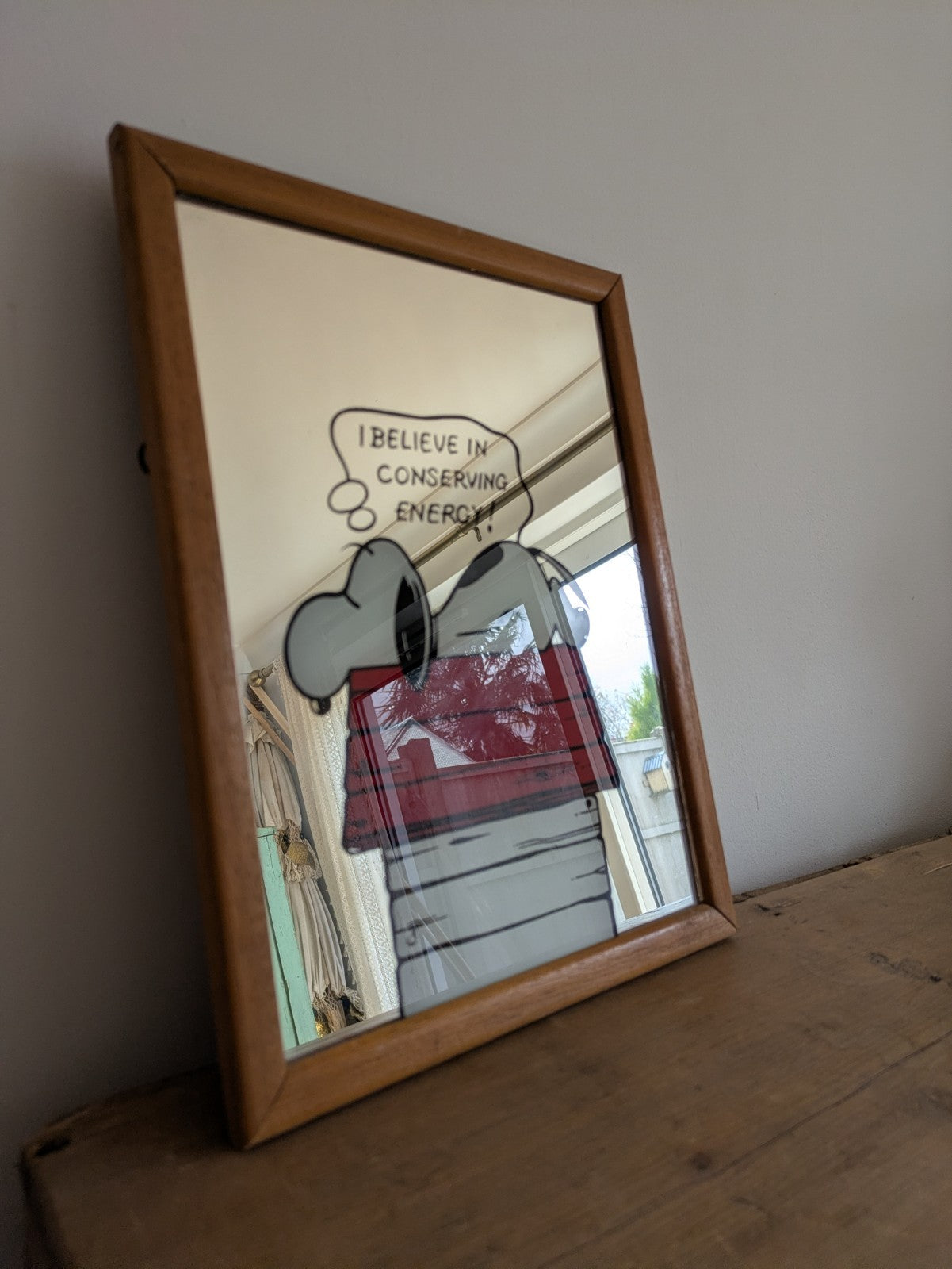 Vintage Snoopy Mirror Peanuts 1958 50’s I Believe In Conserving Energy 1950s VGC